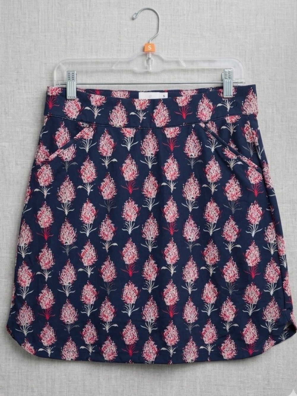 Peter Millar Navy A-Line Skirt with Pink Floral Motif